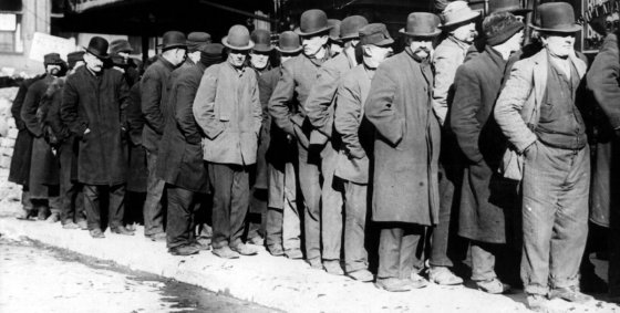 Warteschlangen an Arbeitslosen während der Depression