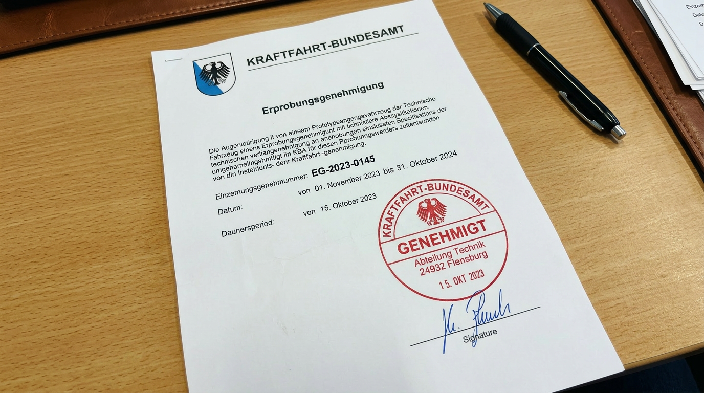 Kraftfahrt-Bundesamt Erprobungsgenehmigung document with official stamp and signature